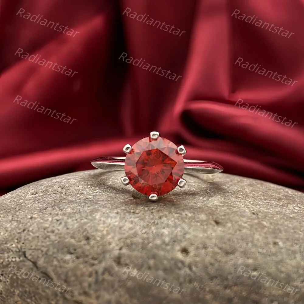 NEW Certified 3 ct. t.w. Garnet Red Moissanite Solitaire 6 Prong Ring